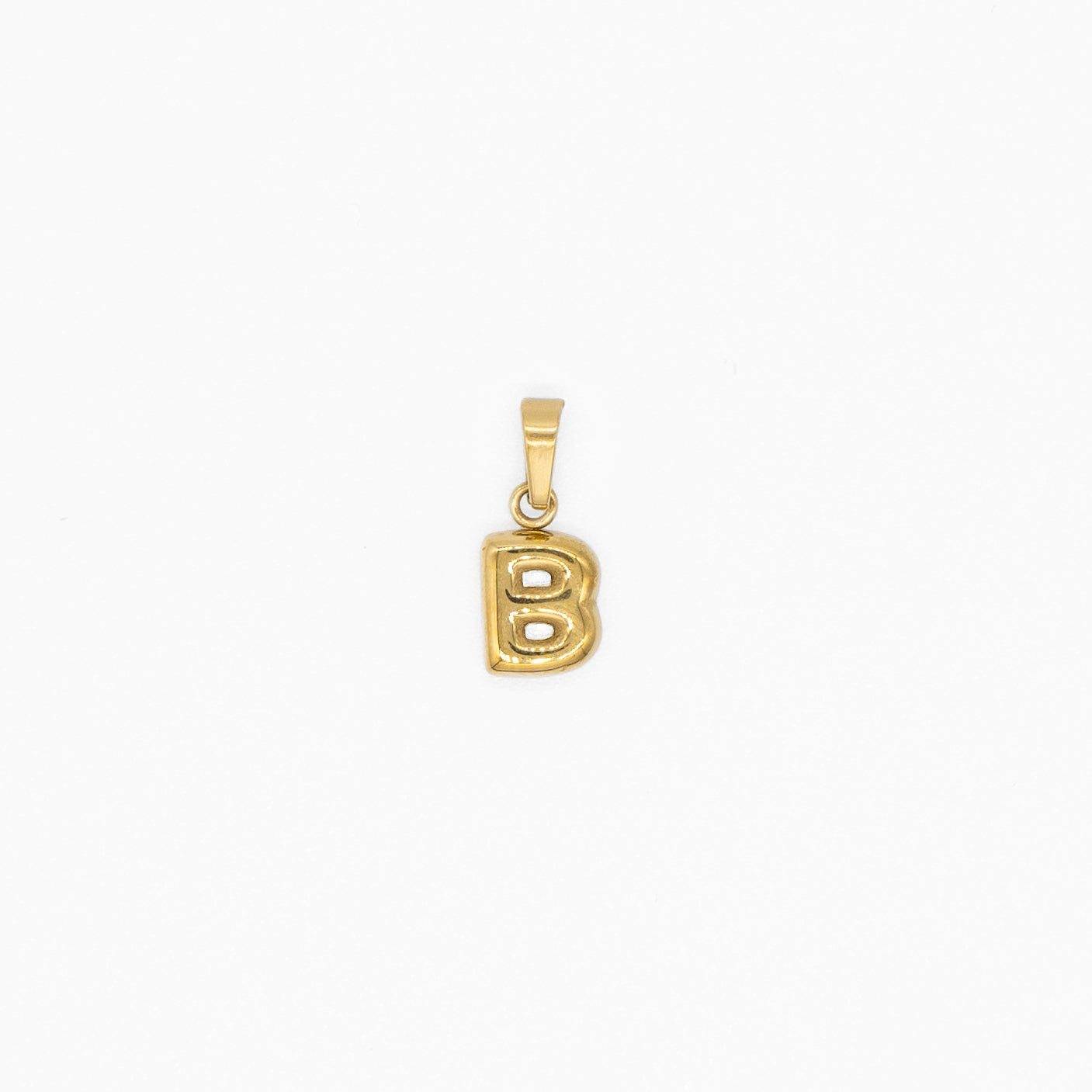 Gold pendant with letter 'B' on a white background