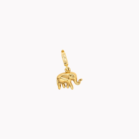 Gold elephant charm on a white background. Clip-on charm that can be opened and closed.